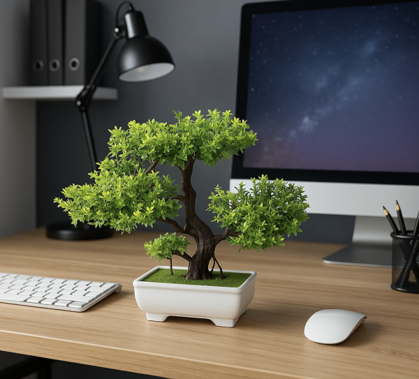 Geek Essentials Zen Bonsai – Artificial Potted Plant for Desk & Home Decor